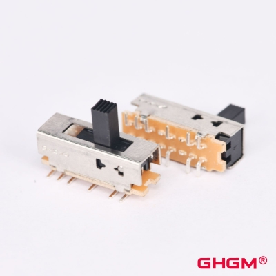GH25D01 Chave deslizante de duplo pólo duplo (DPDT), 5 posições, chave deslizante SMD / DIP, 180 ° direção do punho