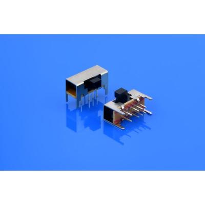 GH23D05 90 ° / 180 ° direção da alça, interruptor deslizante de duplo pólo duplo (DPDT), 3 posições, interruptor deslizante SMD / DIP